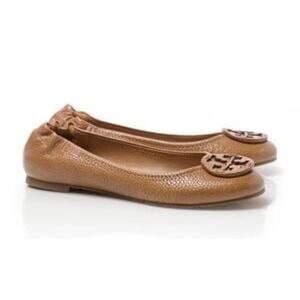 Tory Burch Reva Tumbled Leather Logo Ballet Flats Round Toe Slip On Size 6M
